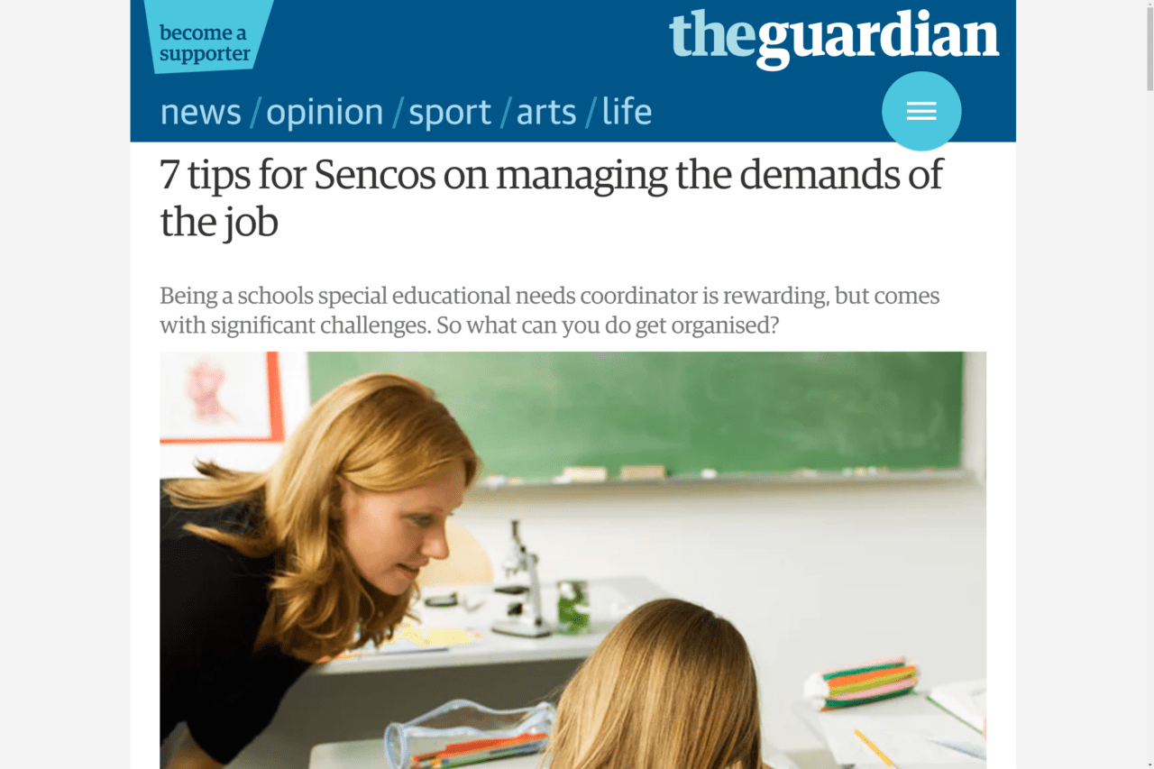 Screenshot of 7 tips for sencos on managing the demands of the job article