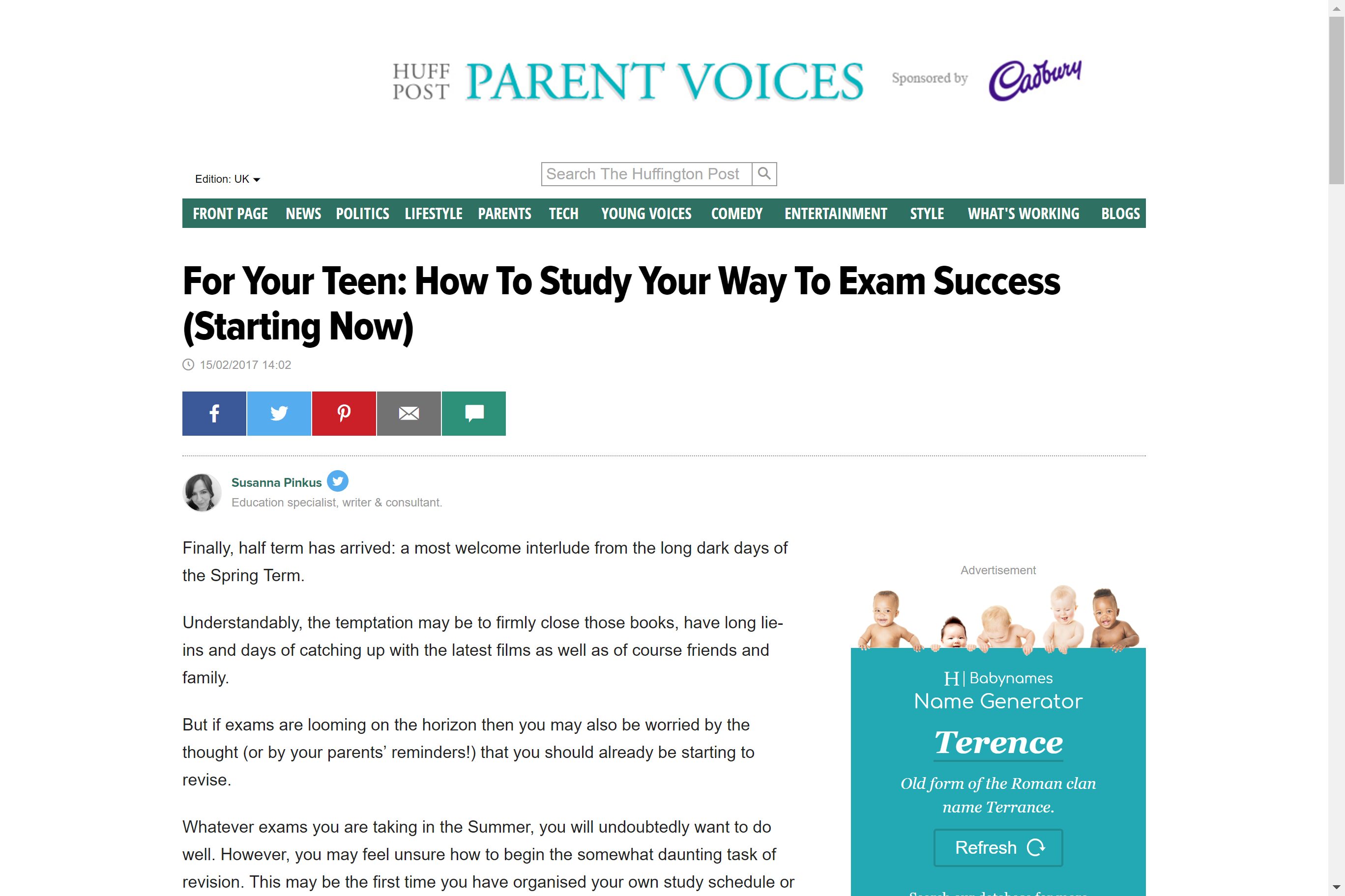 Screenshot of for your teen: how to study your way to exam success (starting now) article