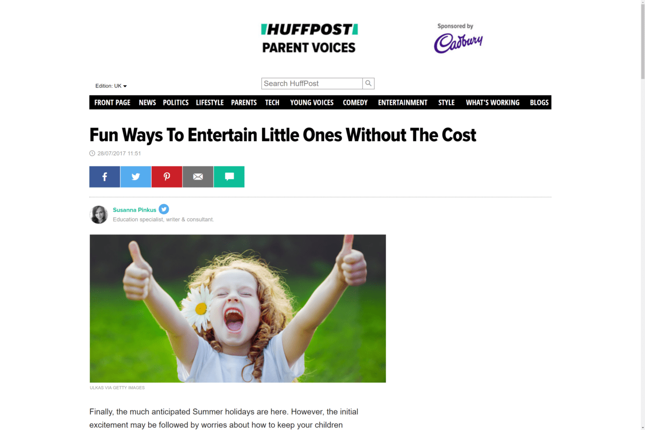 Screenshot of fun ways to entertain little ones without the cost article