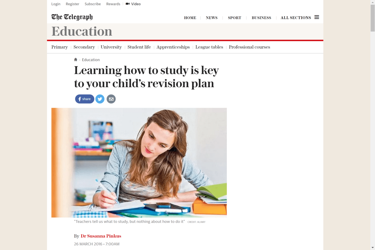 Screenshot of learning how to study is key to your child's revision plan article