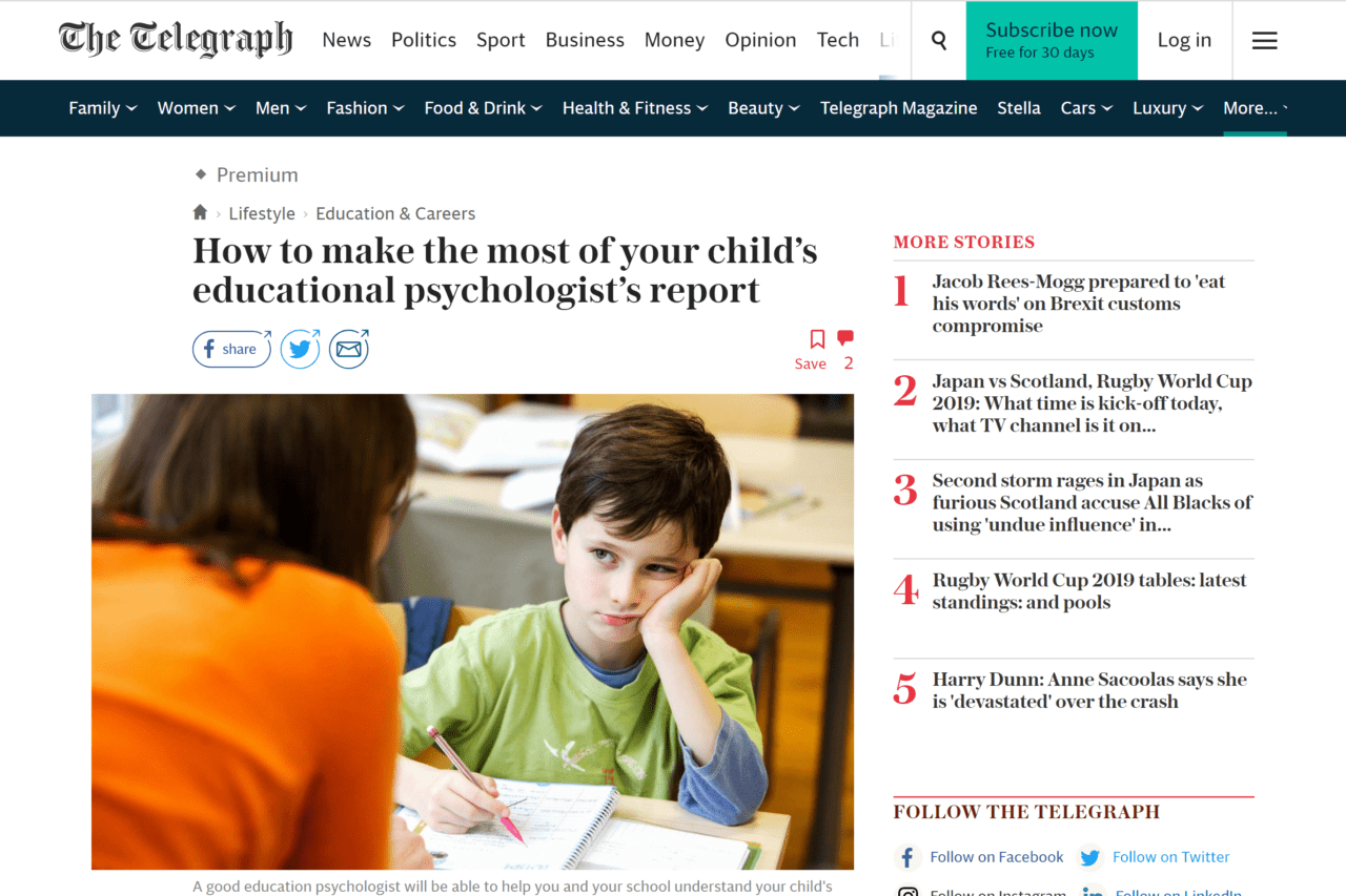 Screenshot of how to make the most of your child's educational psychologist report article