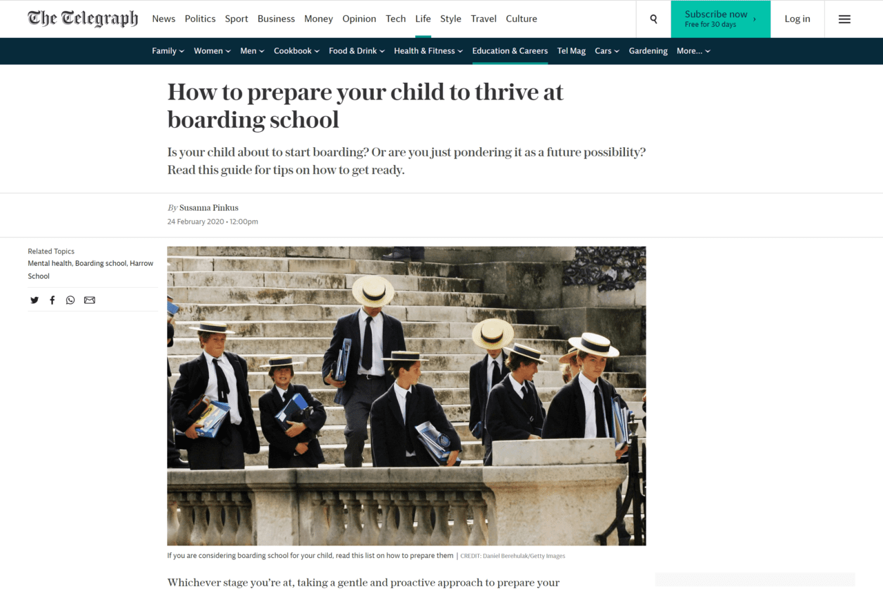 Screenshot of how to prepare your child to thrive at boarding school article