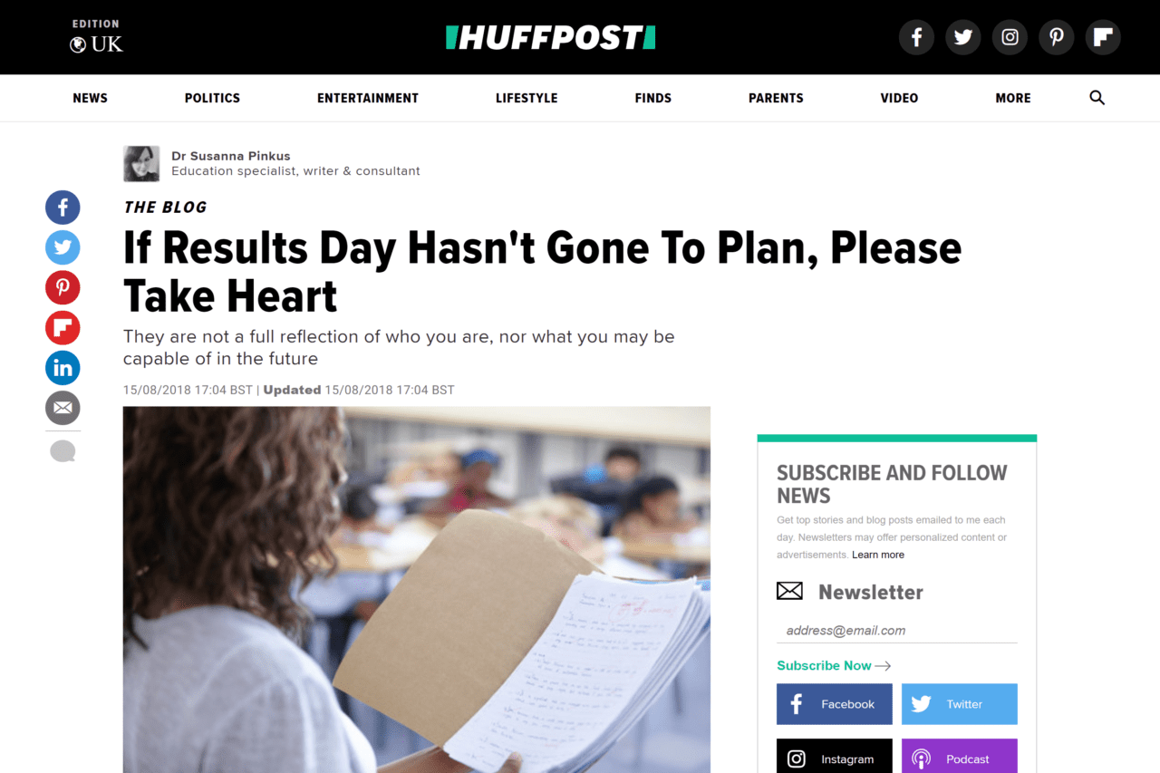Screenshot of if results day hasn't gone to plan, please take heart article